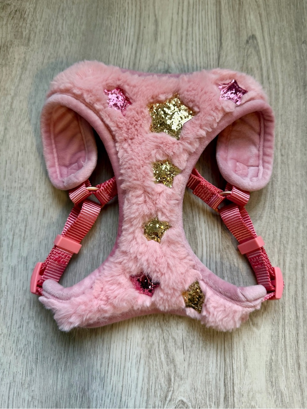 Pink Plush & Gold Glitter Star-Accent - Dog / Pet Harness - size Small